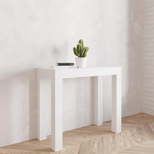 VE.CA.s.r.l. | Ausziehbarer Konsolentisch Nettuno | Aus Laminat-Holz | Ausziehbar von 40 cm bis 300 cm | Küchen- und Wohnmöbeldesign | Farbe: Weiß Esche