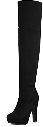 DREAM PAIRS Women's Black Chunky Thigh High Over The Knee High Heel Boots,Size 11,Black,HIGHPLAT