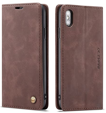 QLTYPRI Hülle für iPhone XS Max, Vintage Dünne Handyhülle mit Kartenfach Geld Slot Ständer PU Ledertasche TPU Bumper Wallet Case Flip Schutzhülle Kompatibel mit iPhone XS Max - Kaffee Braun | Vintage PU Leder Hülle, Handyhülle mit 2 Kartenfächer, Standfunktion, Weicher TPU-Rahmen, Stoßfeste Flip Wallet Case