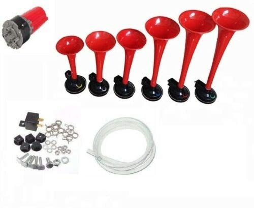 115dB 12V Le Parrain Melodique Son Klaxon A Air Pneumatique Avec Compresseur Inclus 6 Trompettes Pour Auto Bateau Voiture Camion Bus Van