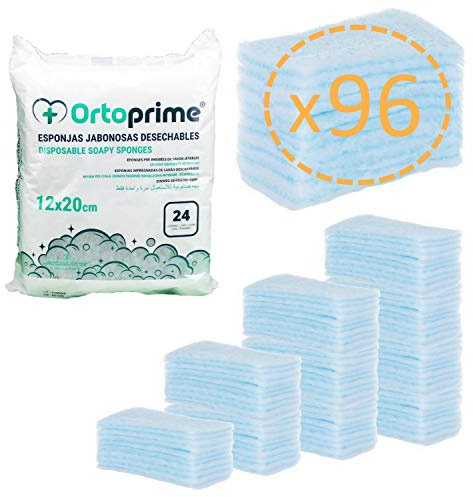 96 ESPONJAS Jabonosas Desechables Bebes Niños y Ancianos - PACK + 96 UNIDADES - Esponja Bebe Piel Sensible - Esponjas Desechables CUIDADO NATURAL - Pack 4 paquetes de 24 Esponjas Baño OrtoPrime