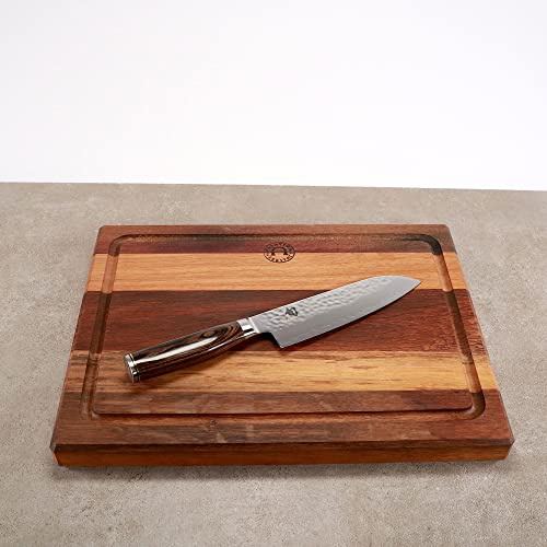 Kai Shun Premier Tim Mälzer Angebotsset Damast Santokumesser 18cm Klinge TDM 1702 + Weinfassholz Schneidebrett 40x30 cm mit Saftrillen