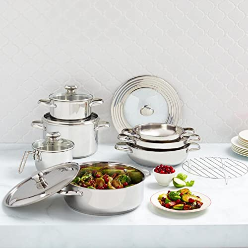 Wolfgang Puck 13-piece Stainless Steel Cookware Set, Silver, 24inW x 14inH x 12inD
