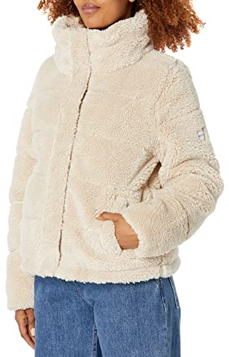 Calvin Klein Damen Faux Sherpa Mantel, Beige, S