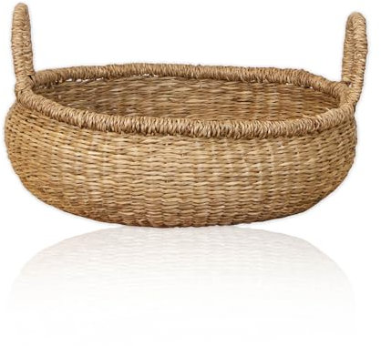 Lycce Panier de rangement naturel tressé en jonc de mer | Panier tressé décoratif avec anse polyvalent dans votre maison comme panier à linge, panier de pique-nique, panier de présentation vide |