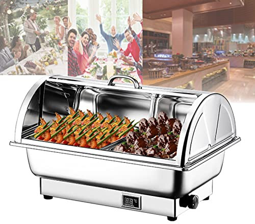 JTYDFG Electric Food Warmers for Parties Buffets, Chafing Dish Buffet Server Set with Stainless Steel Warming Tray and Roll Top Lids, Digital Display+Adjustable Temperature, 9L