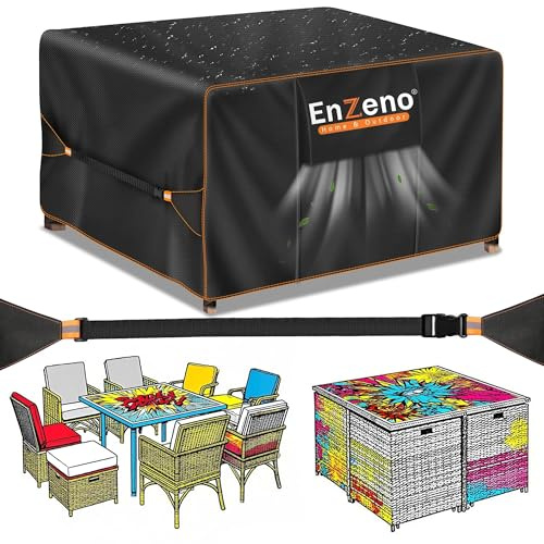 Enzeno Gartenmöbel Abdeckung Wasserdicht Abdeckplane Tisch,150x150x74cm | Schutzhülle Wetterfest Winterfest UV-beständig Winddicht Reißfest Oxford-Gewebe für Gartentisch,Gartenmöbel und Loungemöbel