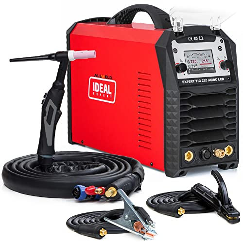 Ideal EXPERT TIG 220 AC/DC LCD - 200A WIG Schweißgerät AC DC 230V - Puls und MMA - Punktschweißen - 2T/4T, HF-Zündung, Pre Flow und Post Flow, AC-Welleneinstellung - Job-Speicher, Set: Solo