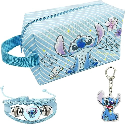 Kosmetiktasche, Reise-Kosmetiktasche, Cartoon-Kosmetiktasch mit Schlüsselanhänger und Armband, Reisetasche, Hohe Kapazität, Geschenk für Mädchen