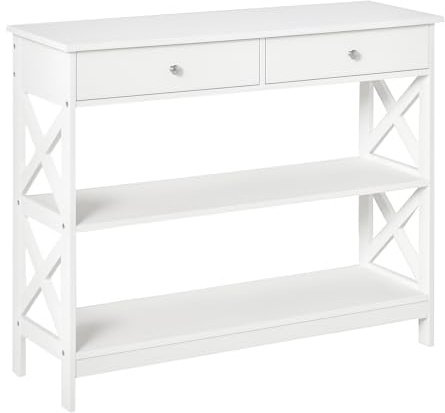 HOMCOM Table de Console Table d'entrée Style Table de drapier néo-rétro 2 tiroirs 2 étagères dim. 100L x 30.5l x 80H cm en Bois Blanc