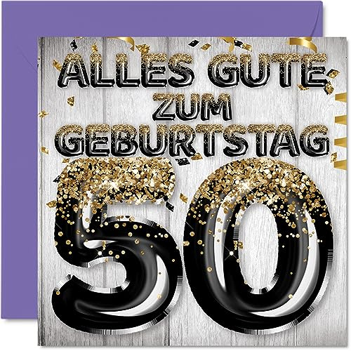 Stuff4 50. Geburtstagskarte für Männer, Schwarz Gold Glitzerballons | Alles Gute zum Geburtstagskarten für 50 Jährige Mann Papa Opa Onkel, 145mm Fünfzig Fünfzigste Geburtstag Grußkarten
