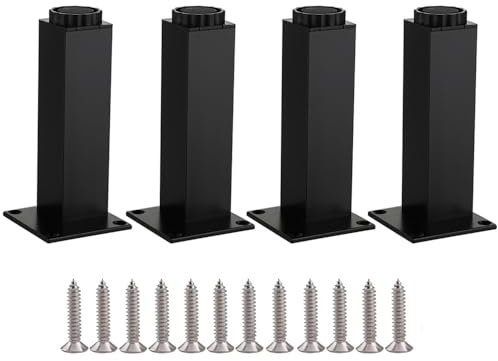 Funnytek Runde Tischbeine aus Aluminiumlegierung, höhenverstellbar, 0–5 mm, schwarz, ideal für Tische, Küchenschränke, Schreibtische, Sofas, Kleiderschränke, Stühle, Schränke, Sideboards, 4 Stück