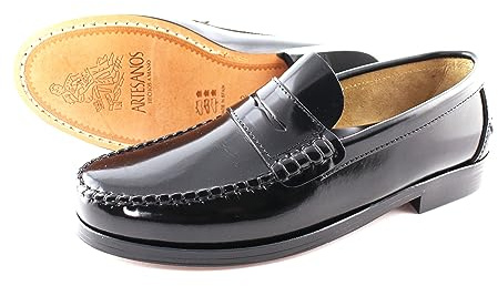 Generisch Mocassins avec semelles extérieures en cuir noir pour homme - Mocassins fabriqués à la main - Taille UE - Largeur confortable, Noir , 45 EU Large