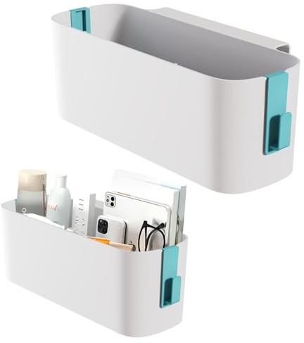 Bedside Hanging Storage Basket with 2 Detachable Hooks - Large-Capacity Organizer Caddy Shelf Holder for Home Office (Blue)