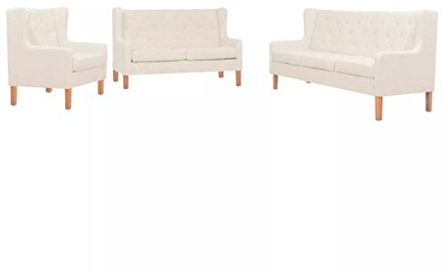 Camerina 3-TLG. Sofa-Set Stoff Cremeweiß Lounge Sofa Set Sessel Couch Loungesofa Polstersofa Sofagarnitur Wohnzimmer