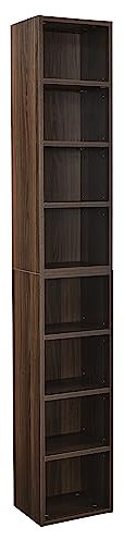 SPOFLYINN Medienturm-Regal mit 8 Ebenen, Bücherregal, Ausstellung, Bücherregal, CD/DVD, schmaler Aufbewahrungsschrank mit verstellbaren Regalen, für Zuhause, Büro, Braun, Einheitsgröße