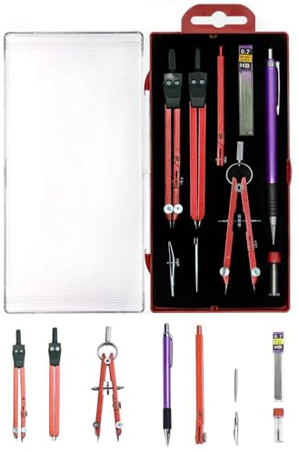 9er Set Geometrieset, Schnellverstellzirkel, Premium Zirkelset, Edelstahl Kompass Zeichenwerkzeug Zirkel Mathe Geometrie Kompass für Kinder Zeichenkompass Sets Mathe Zeichenteiler Werkzeugsatz