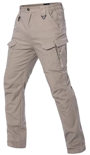 MANSDOUR Herr bomull vandring taktiska byxor lätt stretch militär strid last arbetsbyxor, Khaki, 34W / 30L