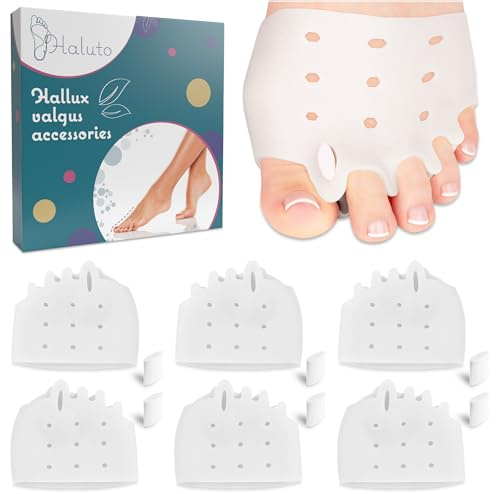 Haluto 3 Paare / 6 Stück Ballenpolster Vorfuß - Zehenspreizer mit Gel-Mittelfußpolster - Hallux Valgus Korrektur - Hammerzehen Korrektur - Zehenspreizer Gel für Überlappende Zehen - Zehentrenner