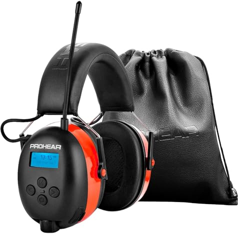 PROHEAR 033A Paraorecchie Ricaricabili con Radio DAB +/Bluetooth/FM, Paraorecchie con radio con microfono incorporato e riduzione del rumore, SNR 31dB per falciatura e officina- Gel Arancione