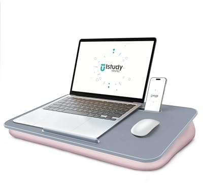 Schoßschreibtisch – Laptop-Schreibtisch mit Kissen für Bett, Couch oder Boden, passend für Laptops bis zu 17 Zoll (43,2 cm), integrierter Schlitz, rutschfeste PVC-Lederoberfläche, tragbar und leicht