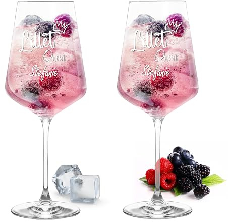 Gravur-Max Lillet Glas 2er Set 560 ml – Leonardo Puccini Weingläser mit Gravur „Lillet Queen“ mit Wunschname – Hochwertige Lasergravur, spülmaschinenfest – Geschenk für Lillet, Aperitif & Cocktails