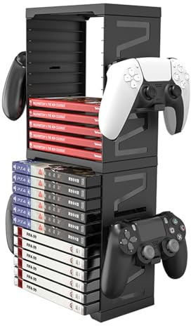 Nicoone Spiele-Aufbewahrungsturm für 24 Discs und 4 Controller | ABS-Organizer für PS5, PS4, Xbox Series X und Xbox One; platzsparender Stand