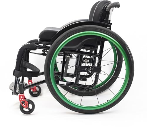 Selbstfahrender Sportrollstuhl,Ultraleicht Rollstuhl Leicht Faltbar Reiserollstuhl,Superleichter Rollstuhl mit Aluminiumrahmen, Premium Transportrollstuhl(40cm/15.7in,Green)