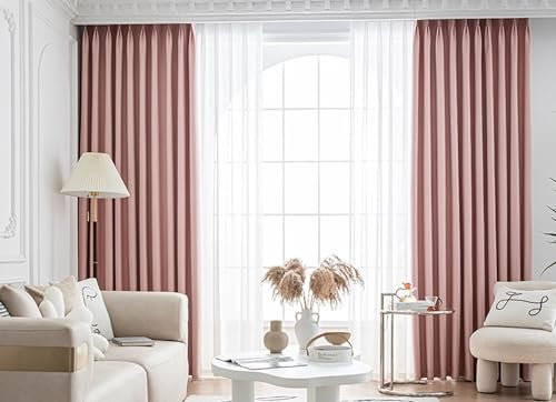 Beydodo Gardinenschals mit Haken Halbtransparent, Rosa Vorhänge 2er Set 86x160CM Leinenoptik Modern Einfach Gardinen Lichtdurchlässig Wohnzimmer Küche