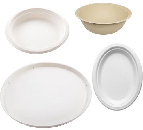 G.M. DISTRIBUZIONE 50 Piatti Rotondi Piani in Polpa di Cellulosa 22cm, Ideale per Cibi Caldi e Freddi, Piatti Impermeabili e Adatti al Microonde, Biodegradabili e Compostabili