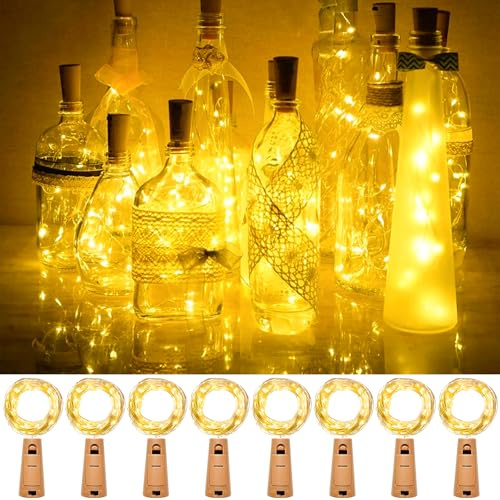 Kolpop Bottle Lights with Cork, 8 Packs Wine Bottle Lights Battery Operated, 2m 20 LED Mini Fairy String Lighting Indoor for Party Wedding Christmas Birthday Table Jars DIY Decor(Warm White)