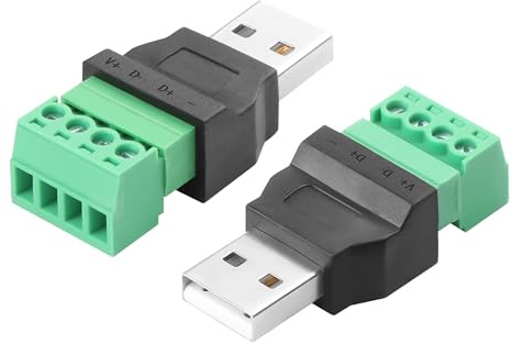 YAODHAOD USB2.0 Typ A Lötfreie Metallgehäuse Stecker 5V 2A 2 Stück Schraubanschluss Adapter,Bolzenschrauben-Abschirmklemmen steckbar Typ Adapter für USB Reparatur DIY (4-adriger USB Stecker)