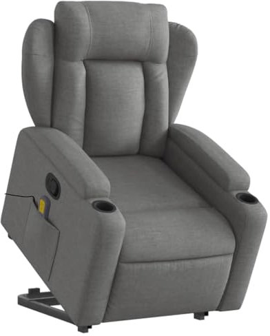 KOIECETA Massagesessel Sessel mit Aufstehhilfe Relaxsessel mit Liegefunktion Vibrationsfunktion Fernsehsessel Liegesessel Aufstehsessel Dunkelgrau Stoff