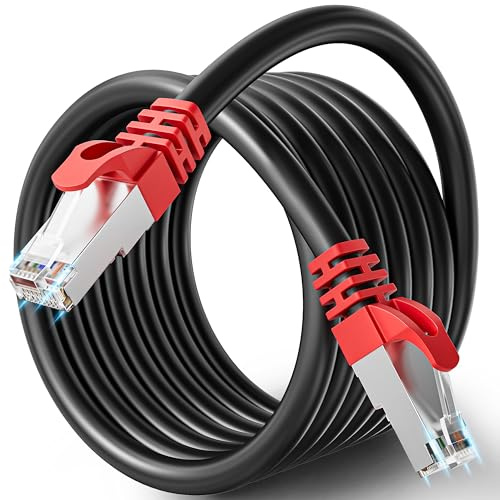 Soibke Cable Ethernet 15 Metros, Cable de Red Blindado Cat 7 | Cable Lan de Alta Velocidad, 10Gbps 600MHz RJ45 15m Negro Gigabit S/FTP Cable Internet para Switch Módem