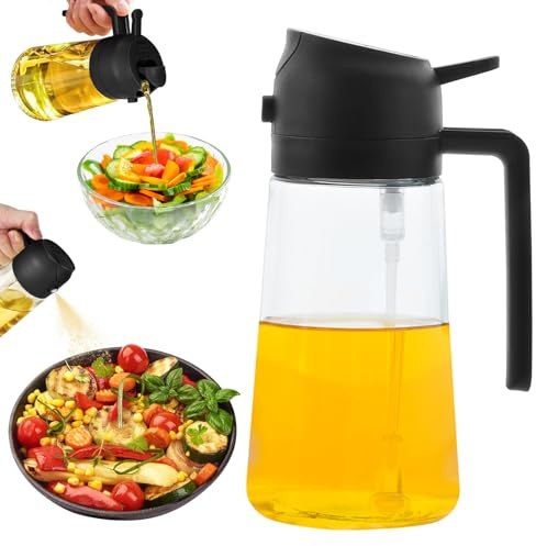 Maxentico Oliera(500Ml), Spary Spruzzino Olio per Spruzzatore Friggitrice Aria, Spruzzo Dell'Olio Contenitore Dosatore Spray Bottiglia Cucina, Dispenser Nebulizzatore D'Olio 2 in 1 Spraye