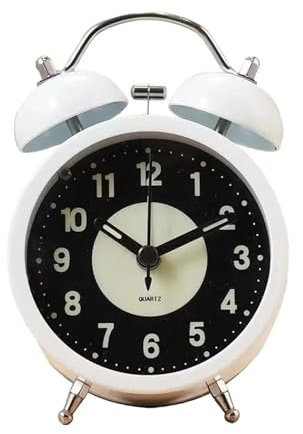 Sveglia da comodino Sveglia analogica luminosa Sveglia da tavolo retrò Sveglia da scrivania a batteria con retroilluminazione Forte for chi dorme profondamente Camera da letto Orologio da tavolo(Bianc