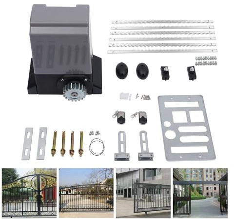 Motor de puerta corrediza, Operador de abridor de puerta corredera eléctrico de 550W, Kit de seguridad, Motor de accionamiento de puerta corredera automática de 1200KG + engranaje de 6m IP44 para moto