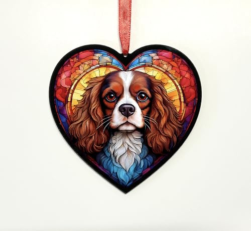 Cavalier King Charles Spaniel Heart Suncatcher - Memorial or Gift for Dog Lovers - 13cm