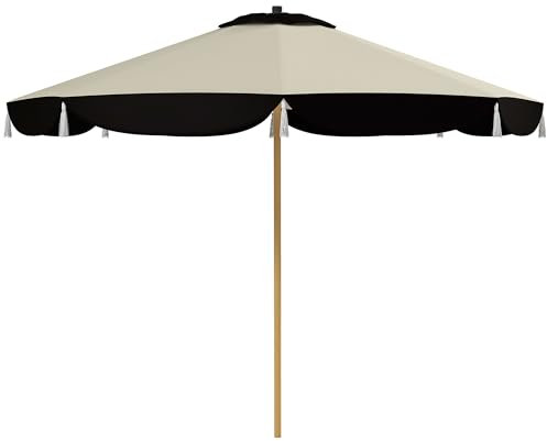 Outsunny Ombrellone da Giardino Ø2.6 m con Presa d'Aria e Frange, Ombrellone da Esterno con 8 Stecche in Metallo e Poliestere 180g/㎡, per Cortile, Terrazza e Balcone, UV50+, Beige