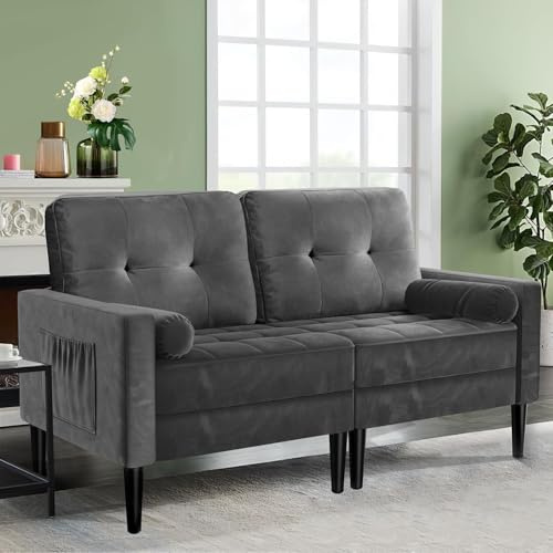 Aotumm Ciort Canapé 2 places en velours avec 2 coussins d'assise - Canapé moderne du milieu du siècle - Petit canapé pour salon, appartement, chambre à coucher, gris métallisé