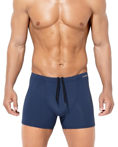 Arjen Kroos badbyxor herr badshorts korta badbyxor män tajta boxer simbyxor badmode simning shorts med dragsko, A2-marinblå, S