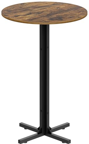 YATINEY Mesa de Bar Redonda de Estilo Industrial, Altura de 90 cm, Mesa Alta, Versátil, con Pies Ajustables, para Restaurante, Cocina, Bar y Cafetería, Marrón Rústico y Negro XBT10BR