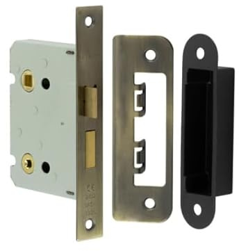 Kooples Hardware Kontrax Bathroom Lock – Square Forend Mortice Lock with Radiused Strike Plate – Privacy Thumbturn for Internal Timber Doors (Antique Brass, 76mm)