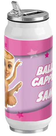 D&Vlab Borraccia Termica in ACCIAIO INOX 500 ml CON BECCUCCIO PERSONALIZZATA nome BRAINROT BALLERINA CAPPUCCINA per Scuola dell'Infanzia Elementare, Sport - THERMOS BEVANDE calde e fredde per Bambini