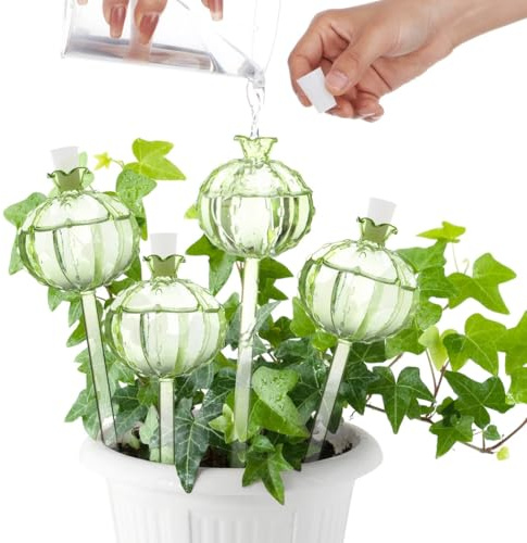 YOFAPA Lot de 4 boules d'arrosage en verre - 25 x 7 cm (H x P) - Système d'auto-irrigation automatique pour plantes d'intérieur, plantes en pot - Décoration d'intérieur et jardin