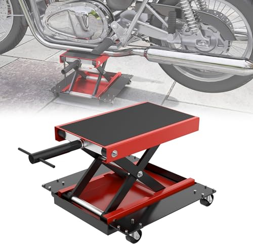YRHome Elevador de motocicleta, plataforma elevadora de 500 kg, caballete de montaje para motocicleta, plataforma elevadora con ruedas, plataforma elevadora para motocicleta, mesa elevadora con base