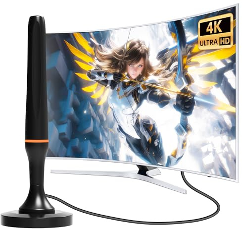 Digital Indoor Tv Aerial for Smart Tv, Freeview TV Ariels Indoor, Portable 4K HDTV Antenna for Local Channels with Magnetic Base -360° Reception‌, 8.2FT Cable -Fit TVs with Built-in Tuner