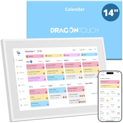 Dragon Touch 14 inch Digital Calendar & Chore Chart - Interactive Touchscreen Smart Family Planner,Digital Picture Frame for Mom, Women, Christmas & Weddings