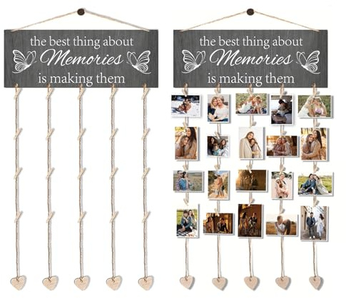 QYRDBGY 2 Stück Bilderrahmen mit Klammern und Leine, Fotowand mit Klammern Bilderrahmen Collage Foto Girlande Fotovorhang Fotos Aufhängen für Fotos Wohnkultur Schlafzimmer Hochzeit