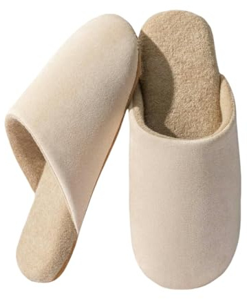 Fryloo Pantofole 2026 Semplici in Pelle Scamosciata per Unisex – Comode Memory Foam Uomo, Scarpe da Casa Interni Morbida Spugna Antiscivolo-beige-44-45